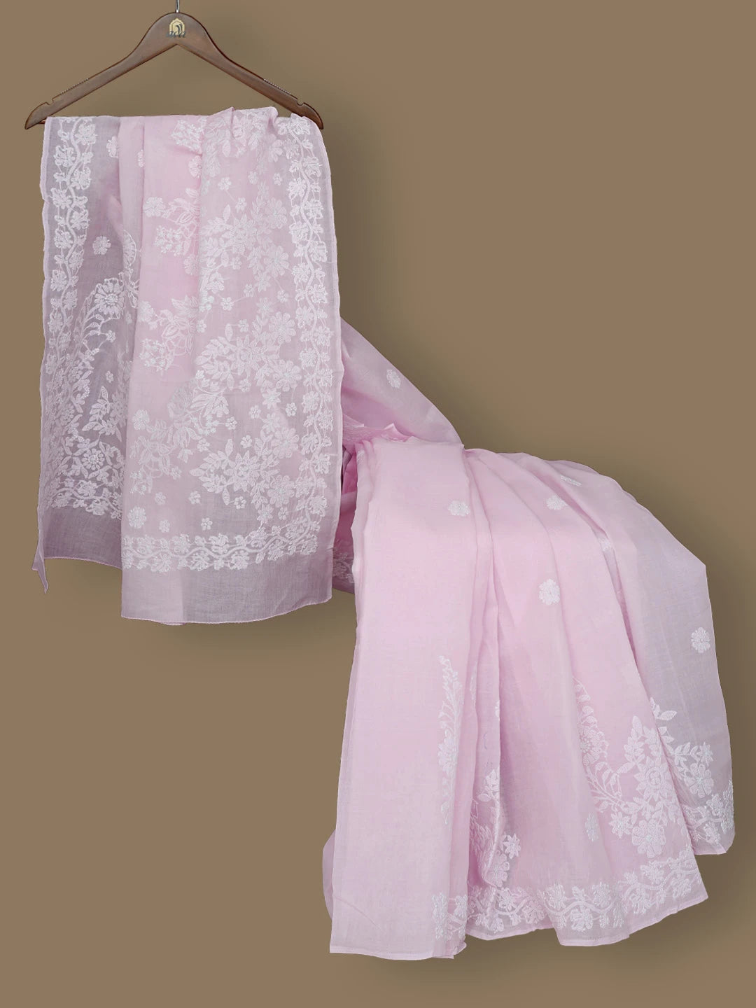 Ada Hand Embroidered Pink Cotton Lucknowi Chikankari Saree With Blouse 01A732900