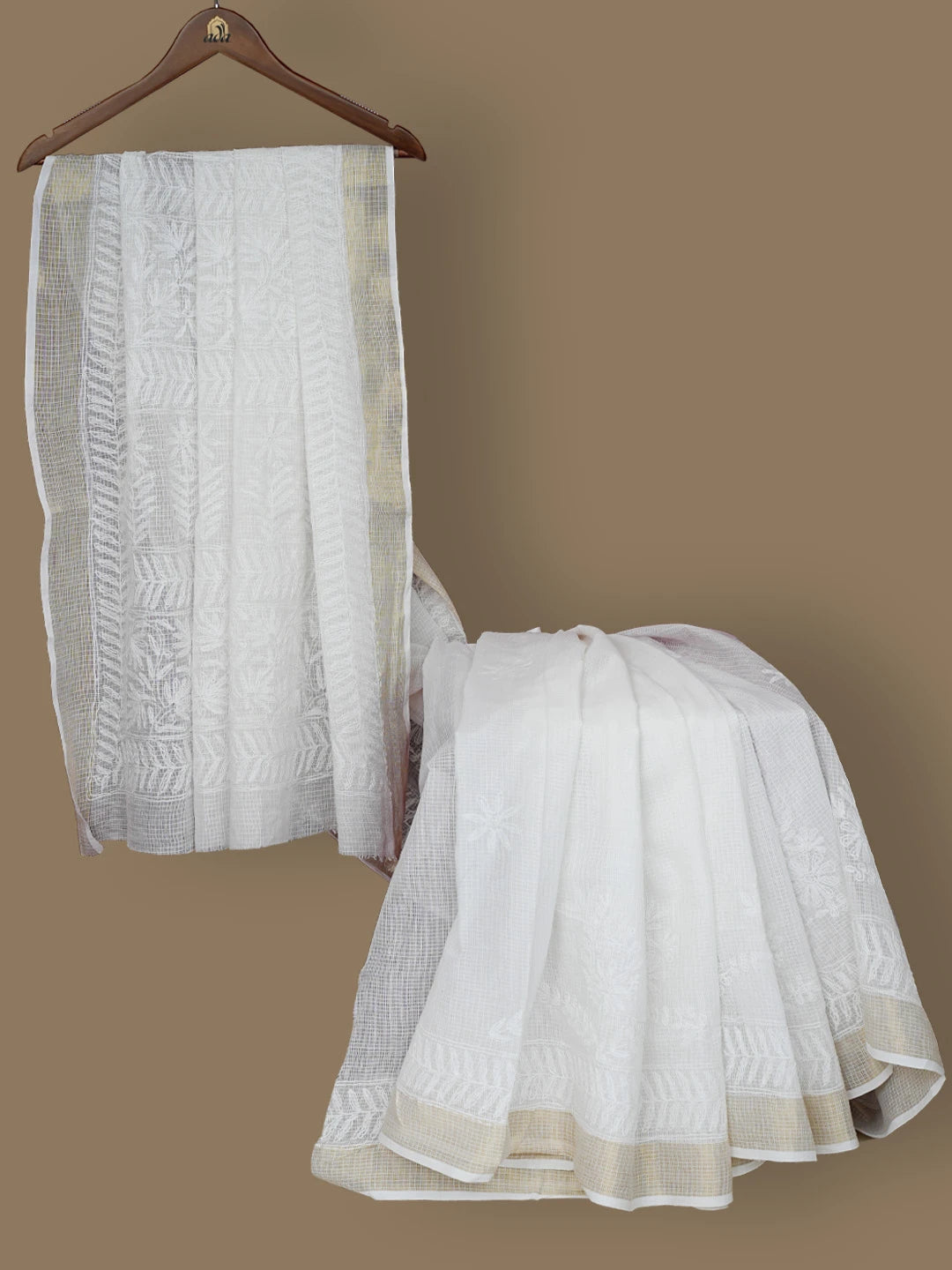 Ada Hand Embroidered White Kota Lucknowi Chikankari Saree and Blouse 01A754489