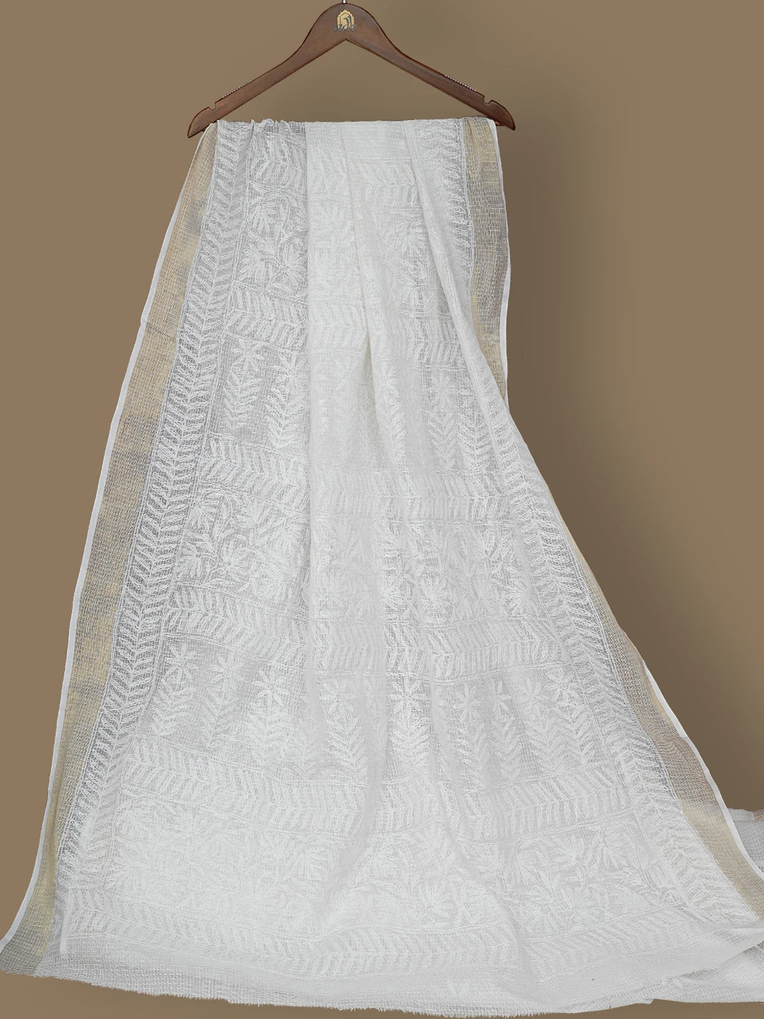 Ada Hand Embroidered White Kota Lucknowi Chikankari Saree and Blouse 01A754489