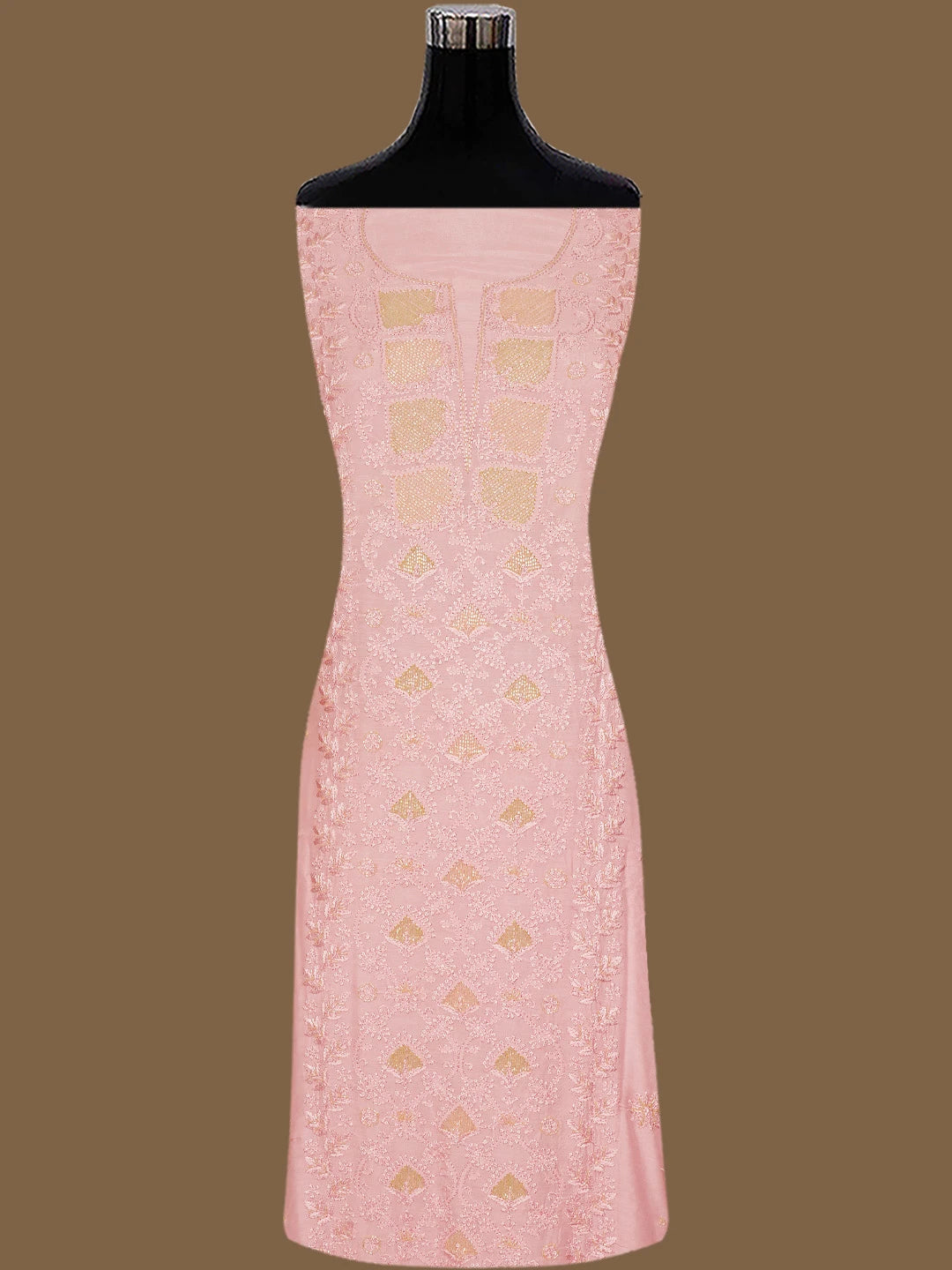 Ada Hand Embroidered Pink Muslin Lucknowi Chikankari Unstitched Suit Piece With Cutdana Work 01A746151