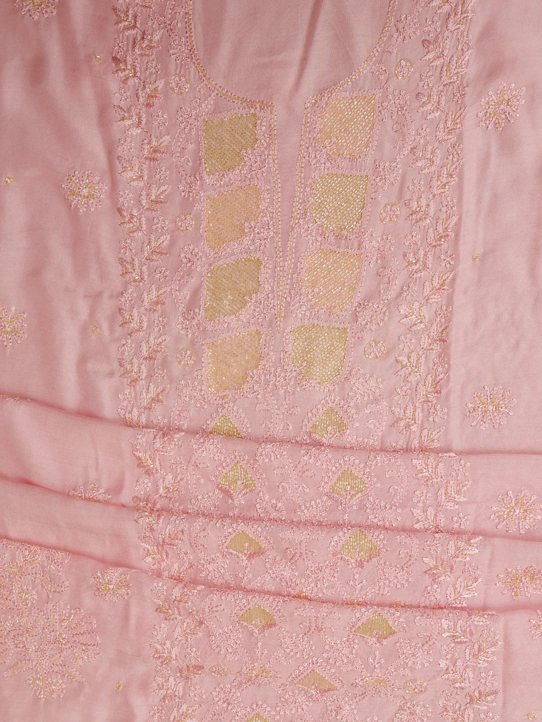Ada Hand Embroidered Pink Muslin Lucknowi Chikankari Unstitched Suit Piece With Cutdana Work 01A746151
