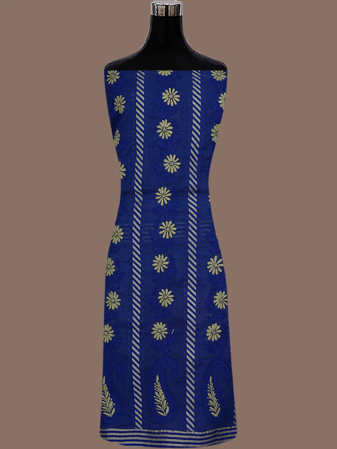Ada Hand Embroidered Royal Blue Kota Chanderi Lucknowi Chikankari Unstitched Suit Piece A615862