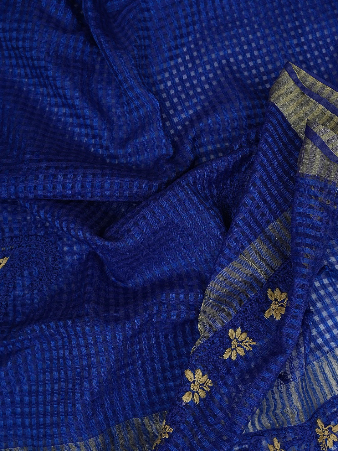 Ada Hand Embroidered Royal Blue Kota Chanderi Lucknowi Chikankari Unstitched Suit Piece A615862