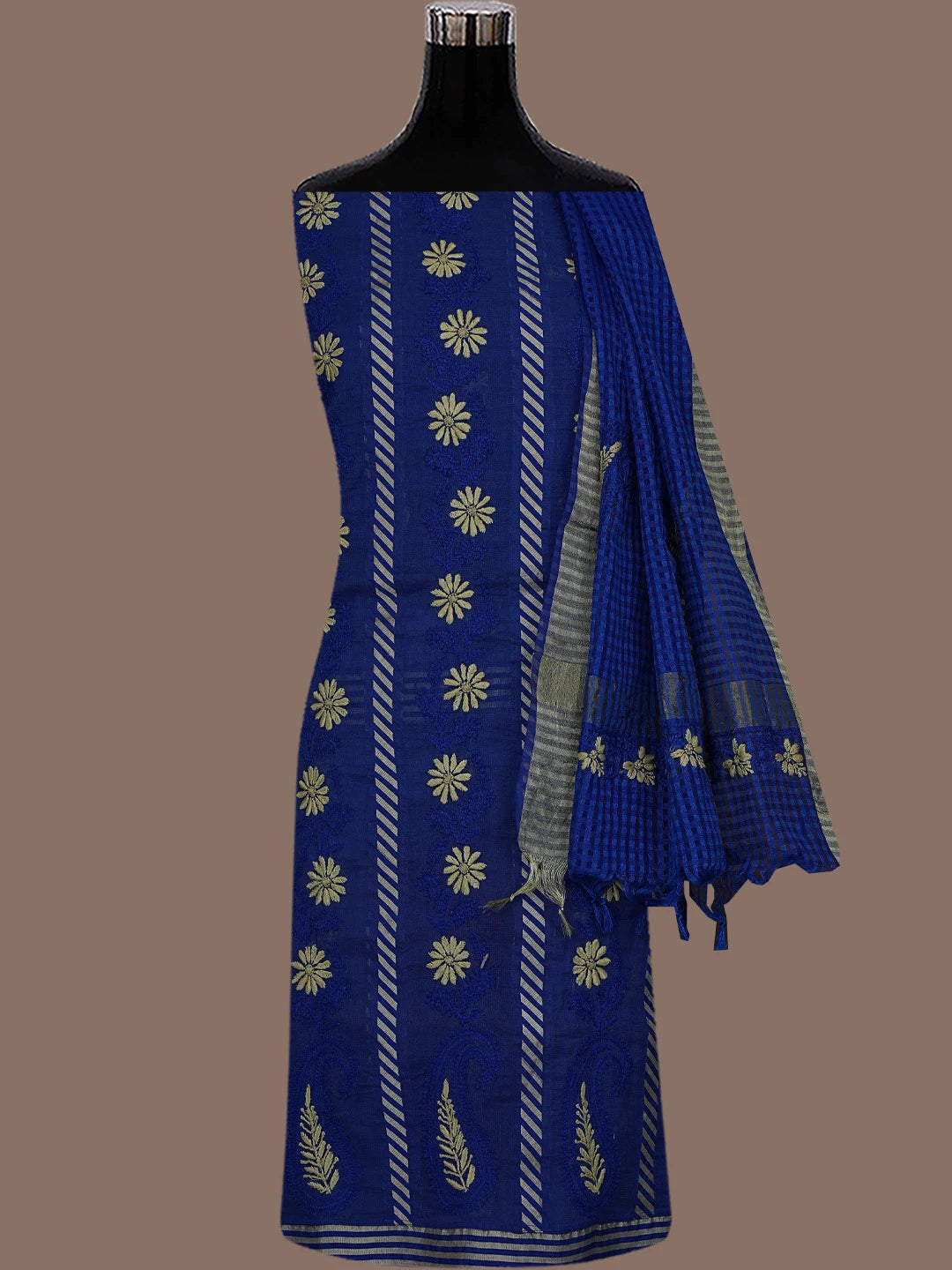 Ada Hand Embroidered Royal Blue Kota Chanderi Lucknowi Chikankari Unstitched Suit Piece A615862