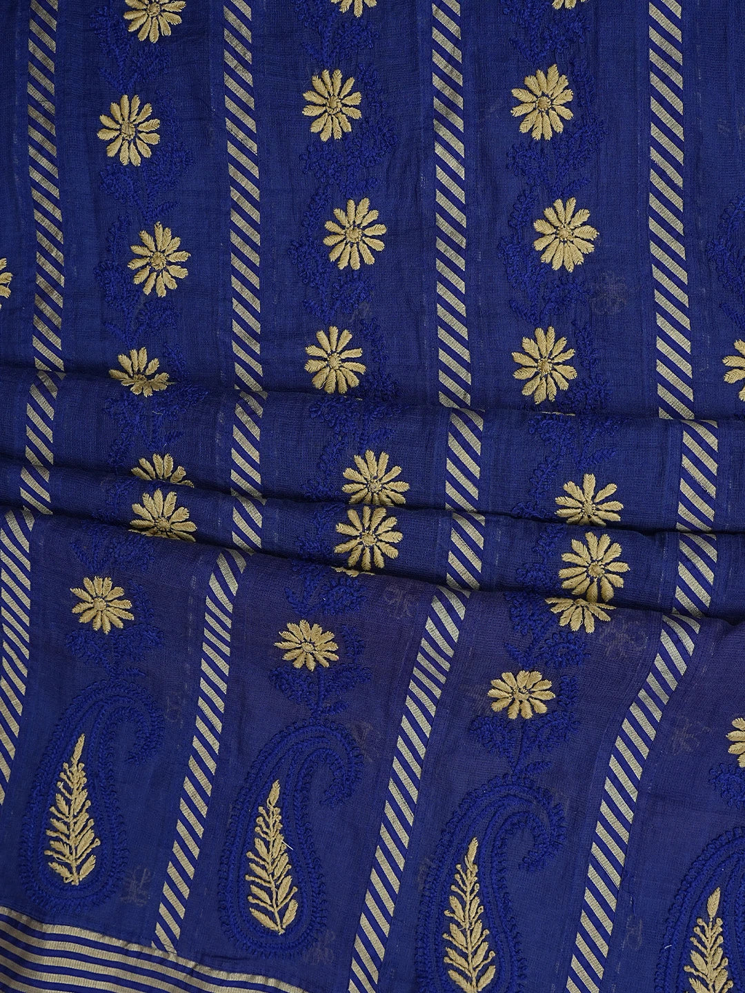Ada Hand Embroidered Royal Blue Kota Chanderi Lucknowi Chikankari Unstitched Suit Piece A615862