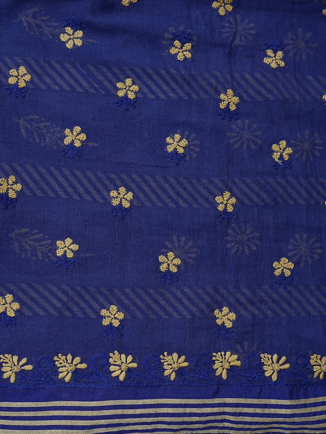 Ada Hand Embroidered Royal Blue Kota Chanderi Lucknowi Chikankari Unstitched Suit Piece A615862