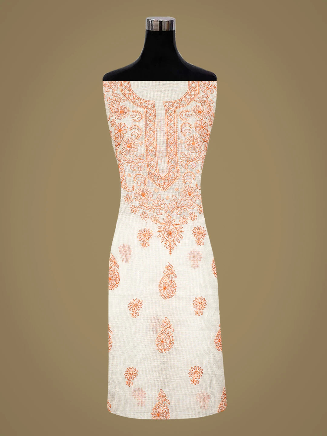 Ada Hand Embroidered White Kota Lucknowi Chikankari Unstitched Kurta Dupatta Set 01A831642