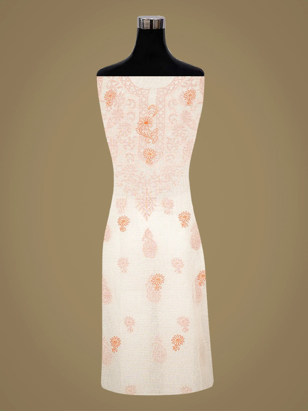 Ada Hand Embroidered White Kota Lucknowi Chikankari Unstitched Kurta Dupatta Set 01A831642