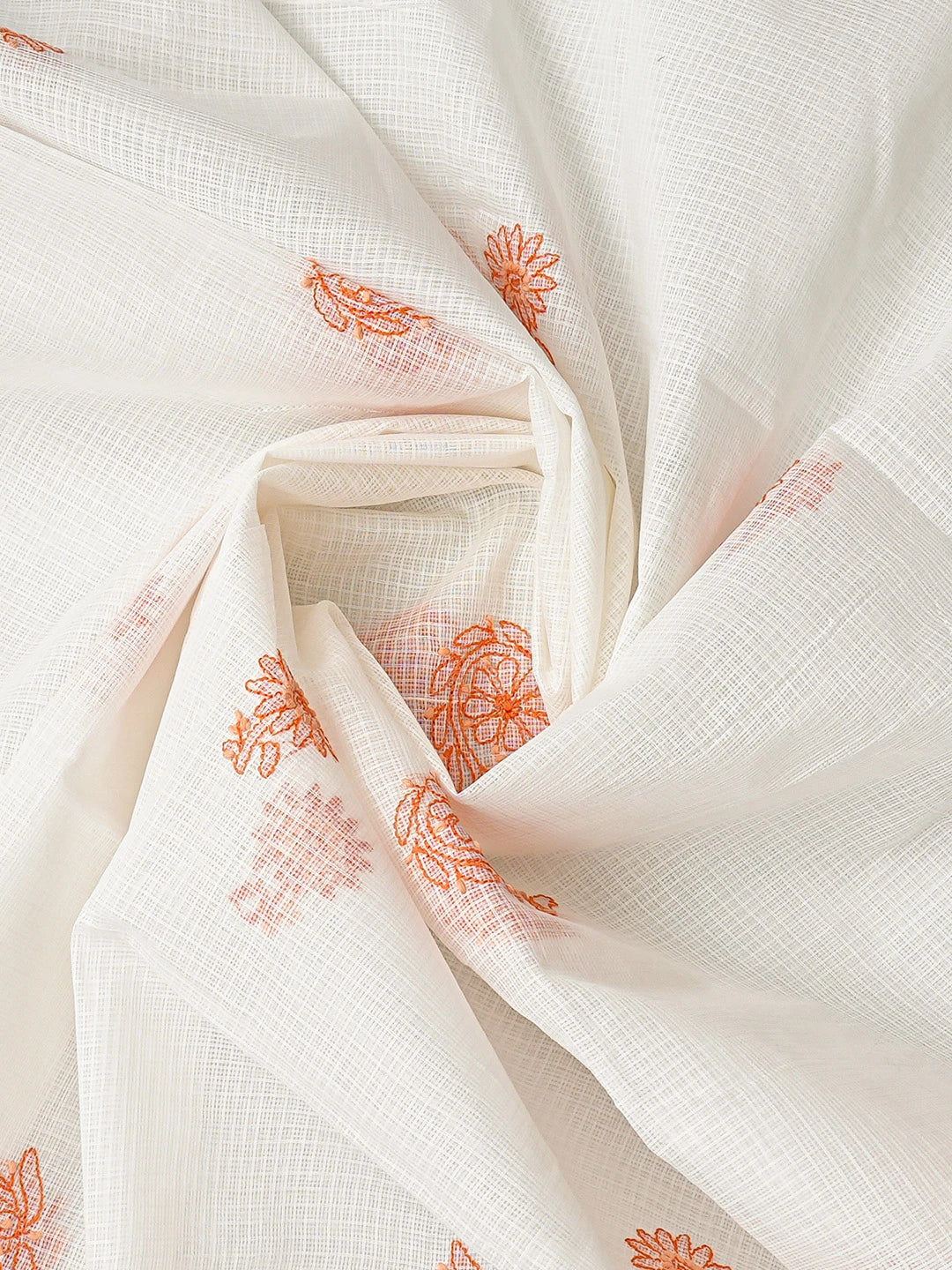 Ada Hand Embroidered White Kota Lucknowi Chikankari Unstitched Kurta Dupatta Set 01A831642