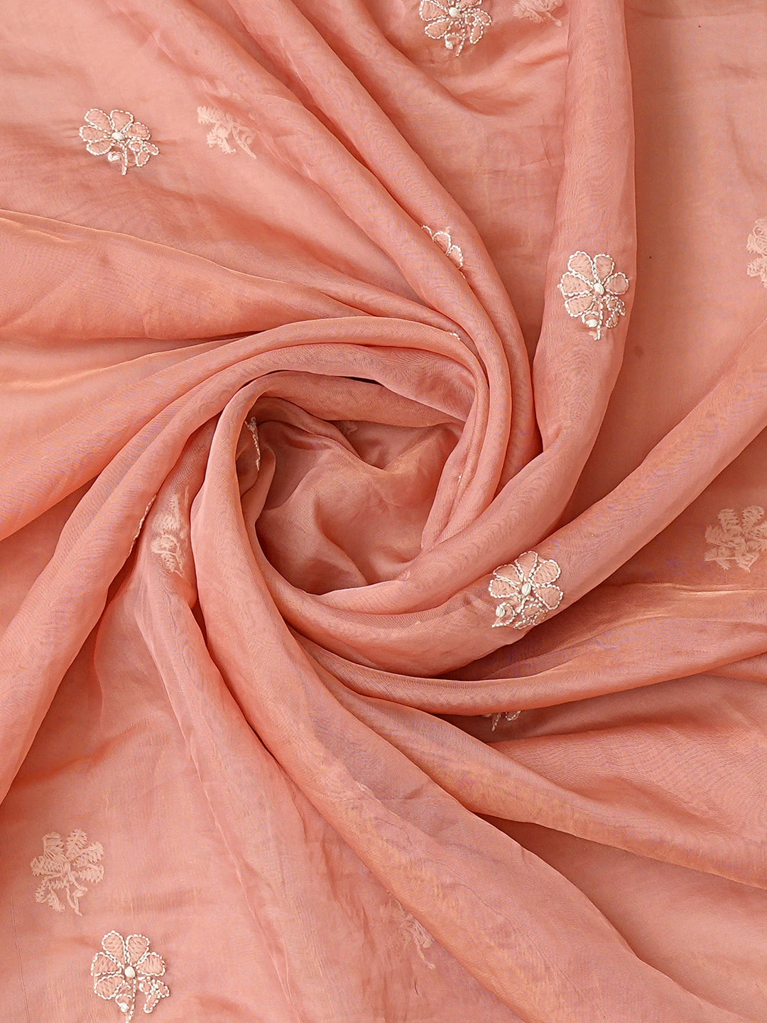 Ada Hand Embroidered Dusty Peach Organza Lucknowi Chikankari Unstitched Kurta Dupatta Set With Cutdana Work 01A737537