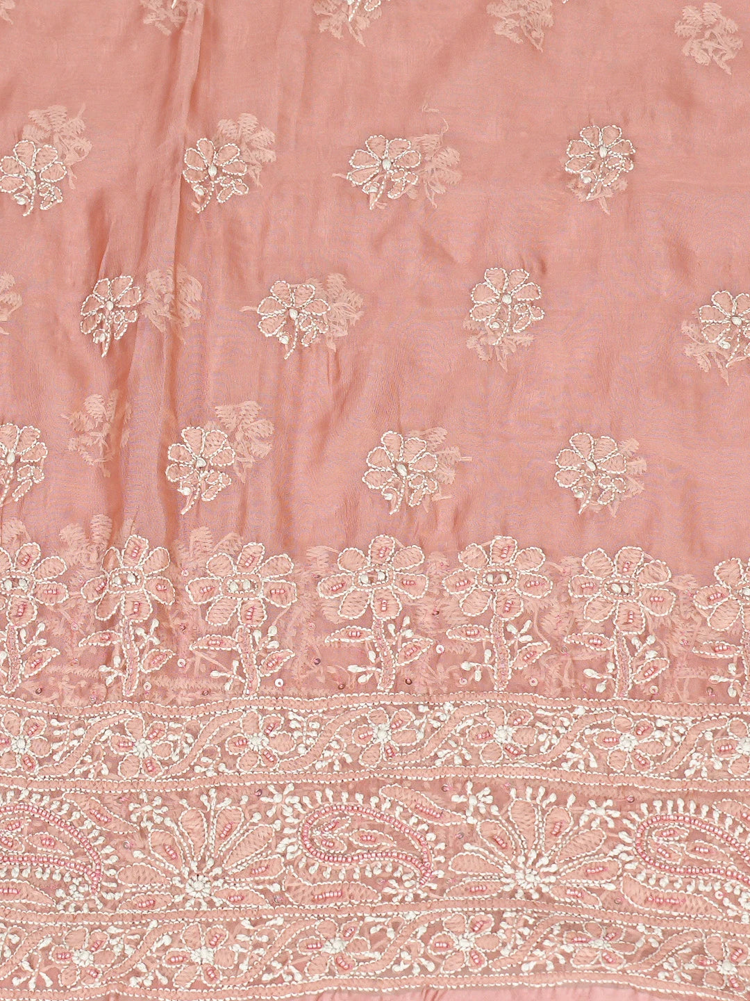 Ada Hand Embroidered Dusty Peach Organza Lucknowi Chikankari Unstitched Kurta Dupatta Set With Cutdana Work 01A737537