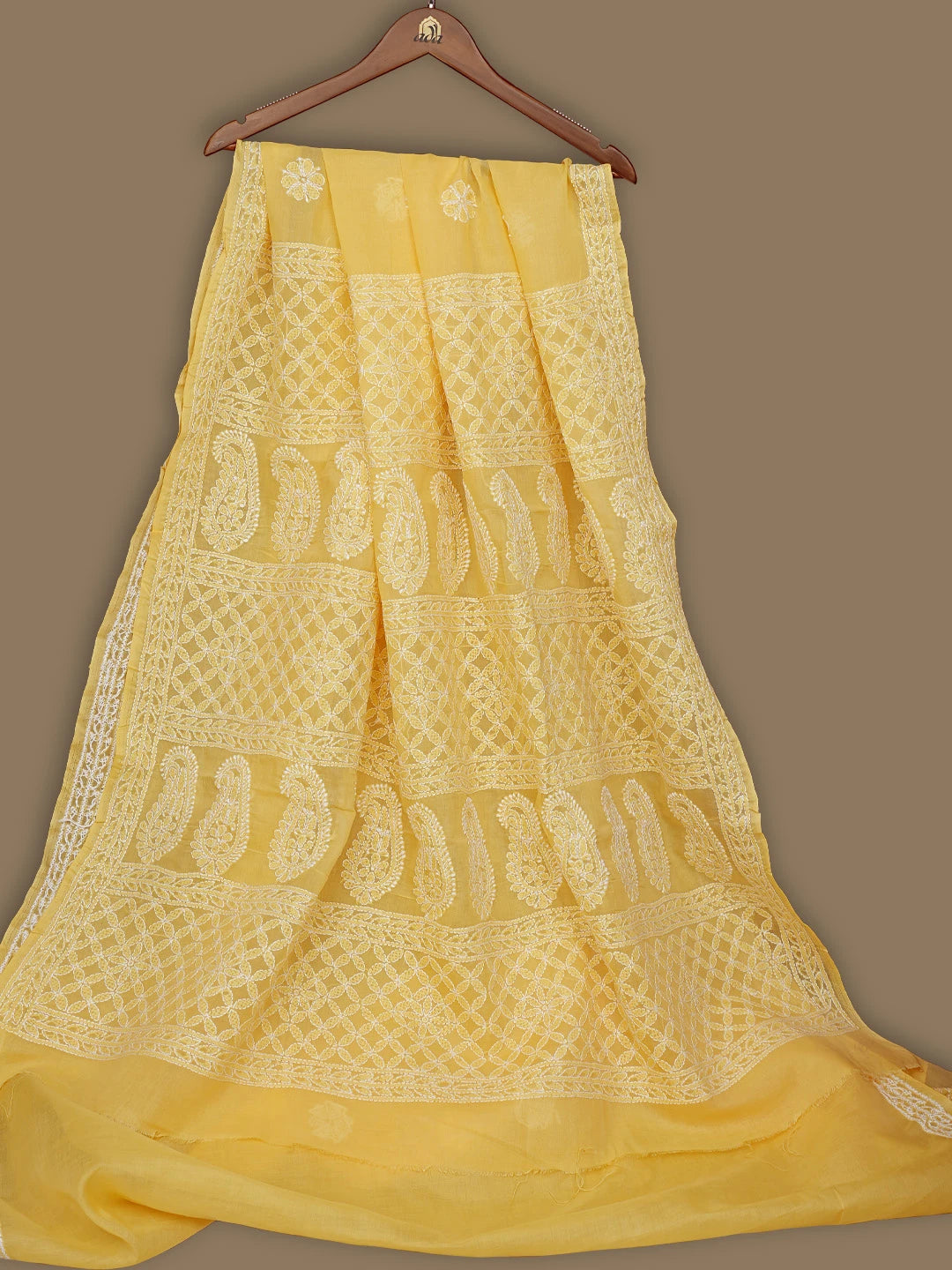 Ada Hand Embroidered Yellow Cotton Lucknowi Chikankari Saree With Blouse 01A801723
