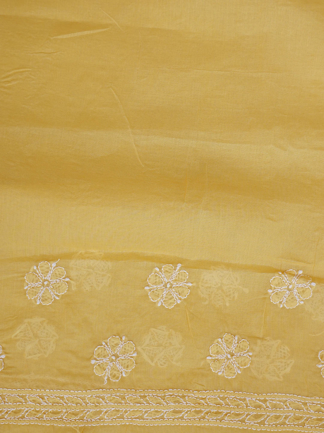 Ada Hand Embroidered Yellow Cotton Lucknowi Chikankari Saree With Blouse 01A801723