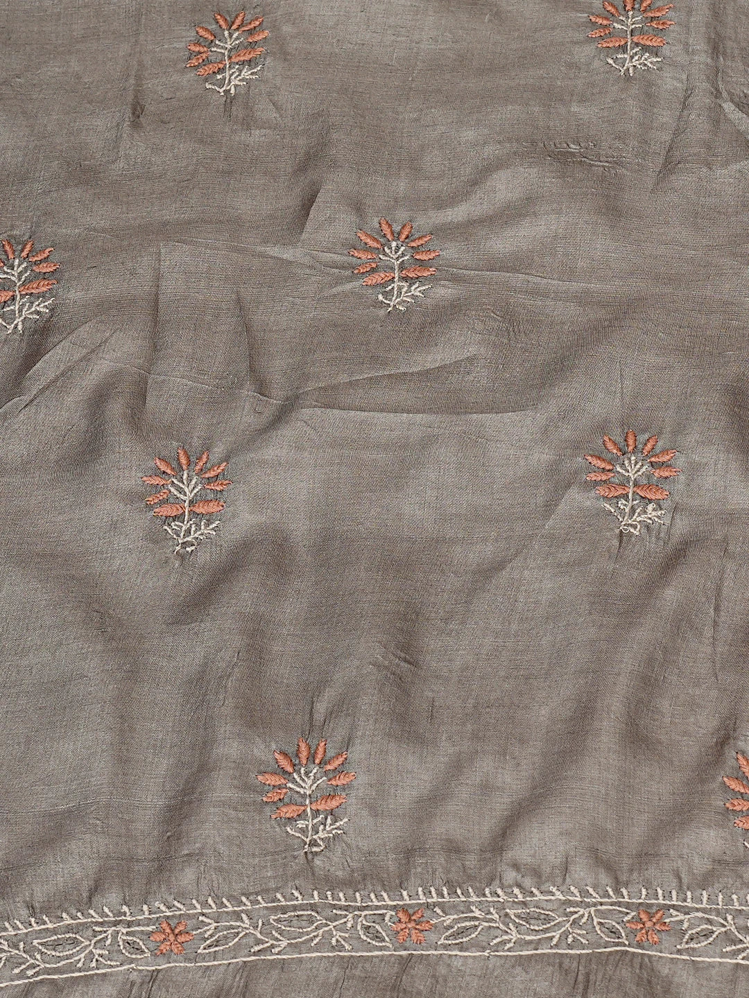 Ada Hand Embroidered Grey Silk Lucknowi Chikankari Unstitched Kurta Dupatta Set 01A729218