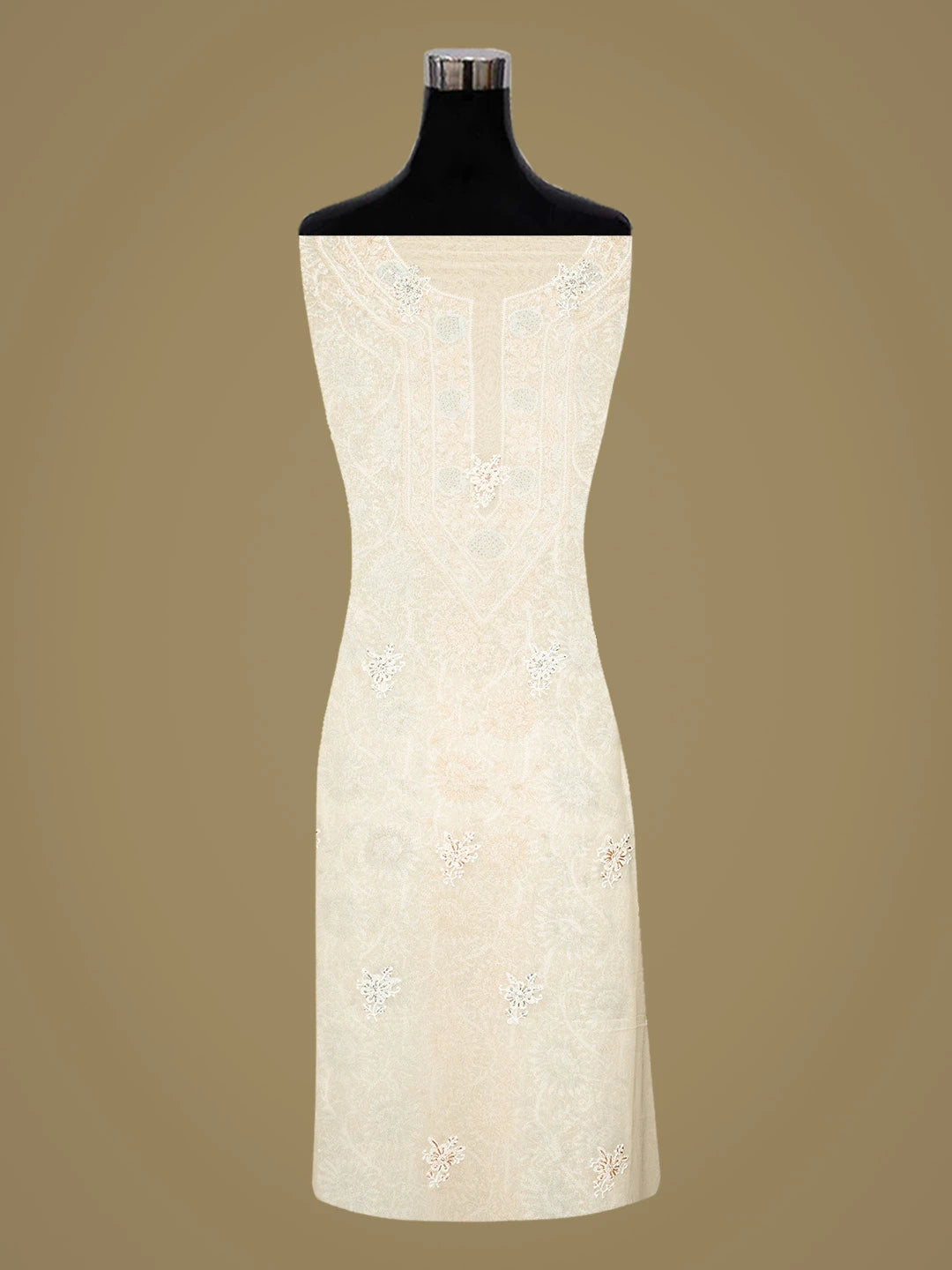 Ada Hand Embroidered White Pure Georgette Lucknowi Chikankari Unstitched Kurta Dupatta Set With Cutdana Work 01A646595