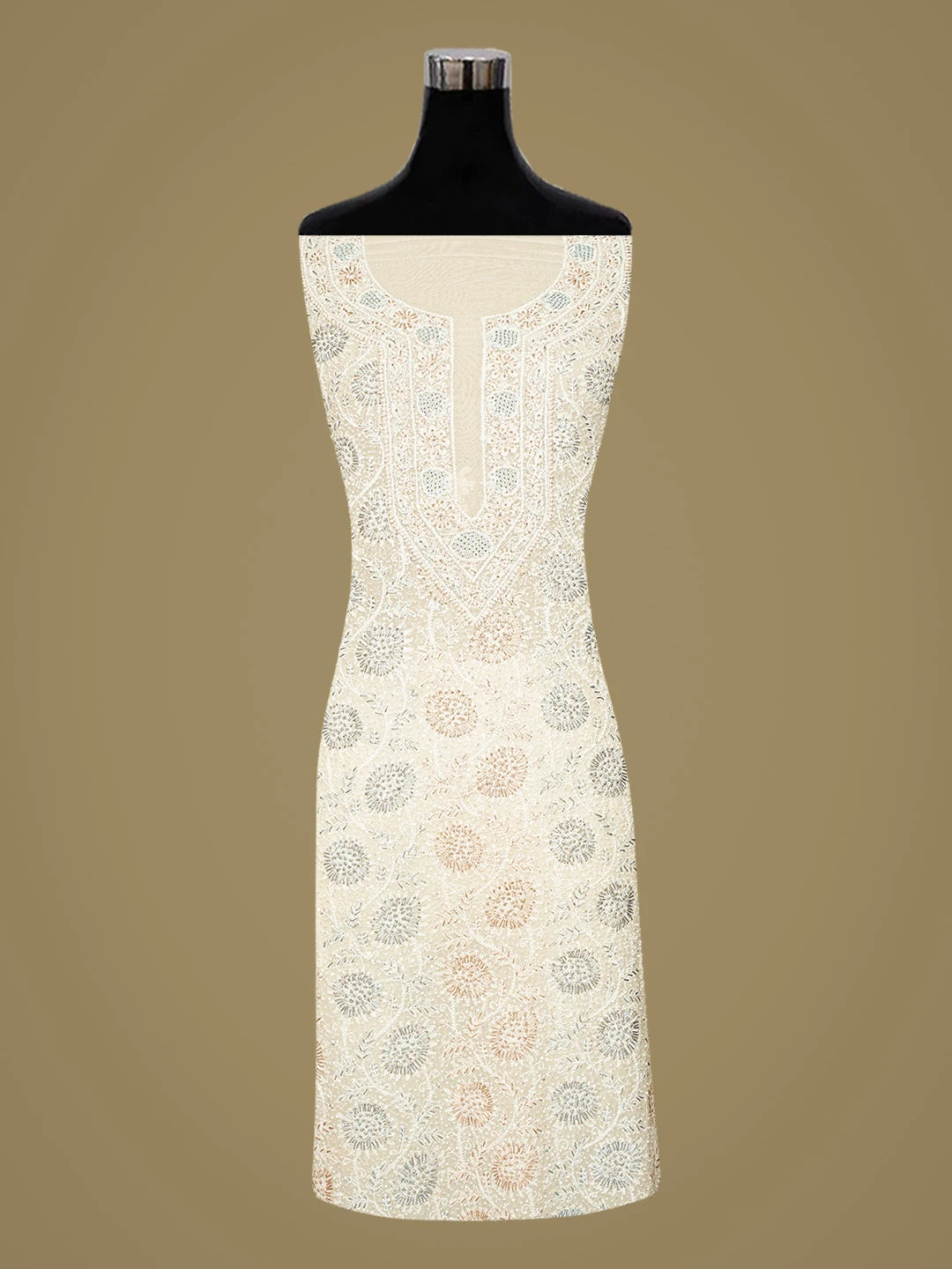 Ada Hand Embroidered White Pure Georgette Lucknowi Chikankari Unstitched Kurta Dupatta Set With Cutdana Work 01A646595