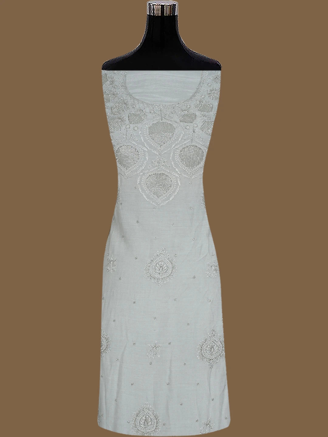 Ada Hand Embroidered Grey Muslin Lucknowi Chikankari Unstitched Suit Piece With Cutdana Work 01A814908