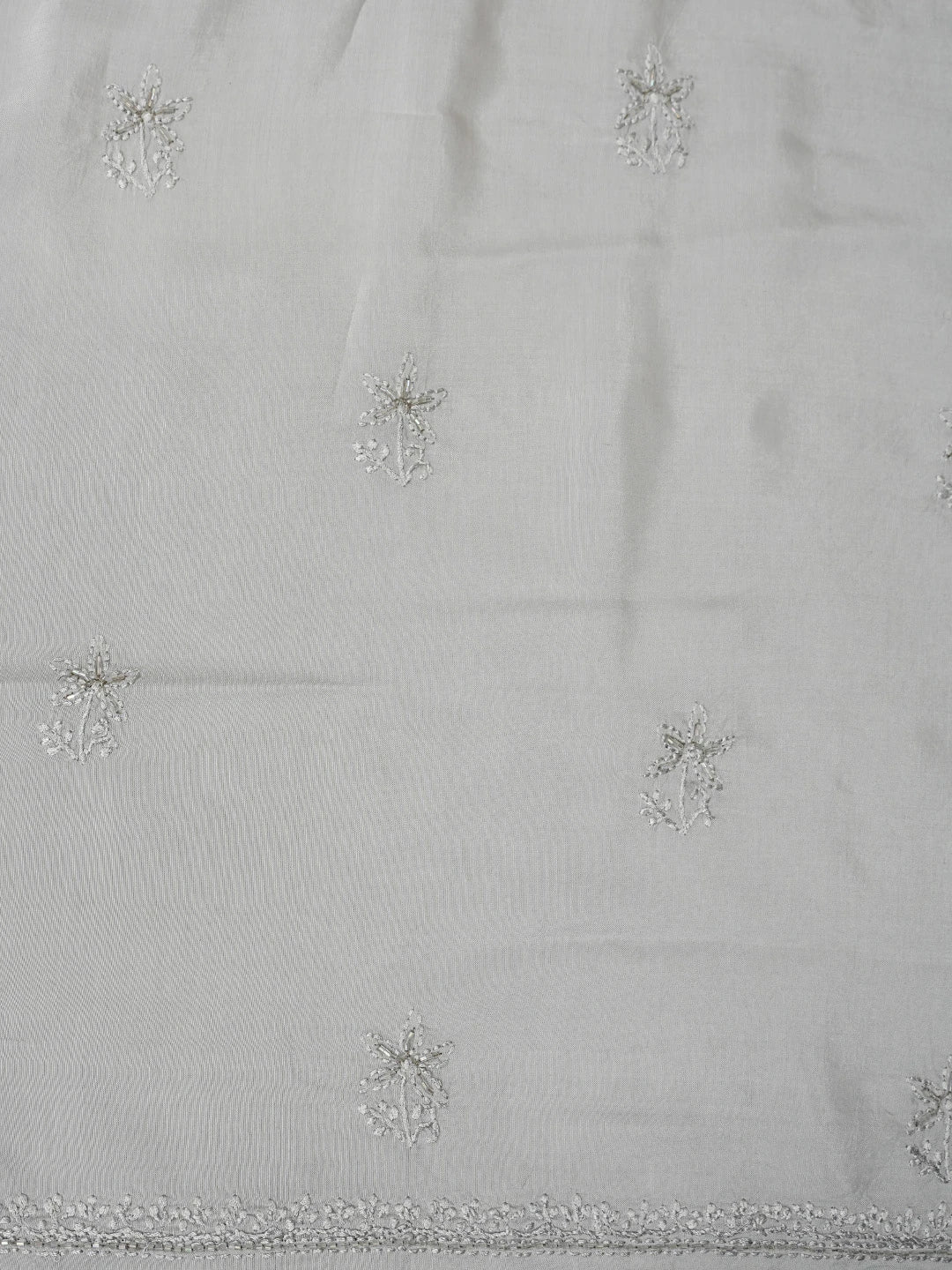 Ada Hand Embroidered Grey Muslin Lucknowi Chikankari Unstitched Suit Piece With Cutdana Work 01A814908