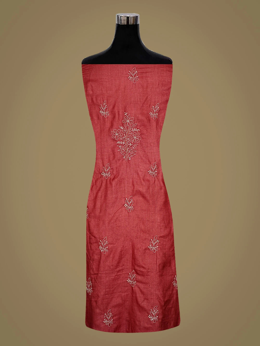 Ada Hand Embroidered Maroon Silk Lucknowi Chikankari Unstitched Suit Piece With Sequinned Work 01A718771