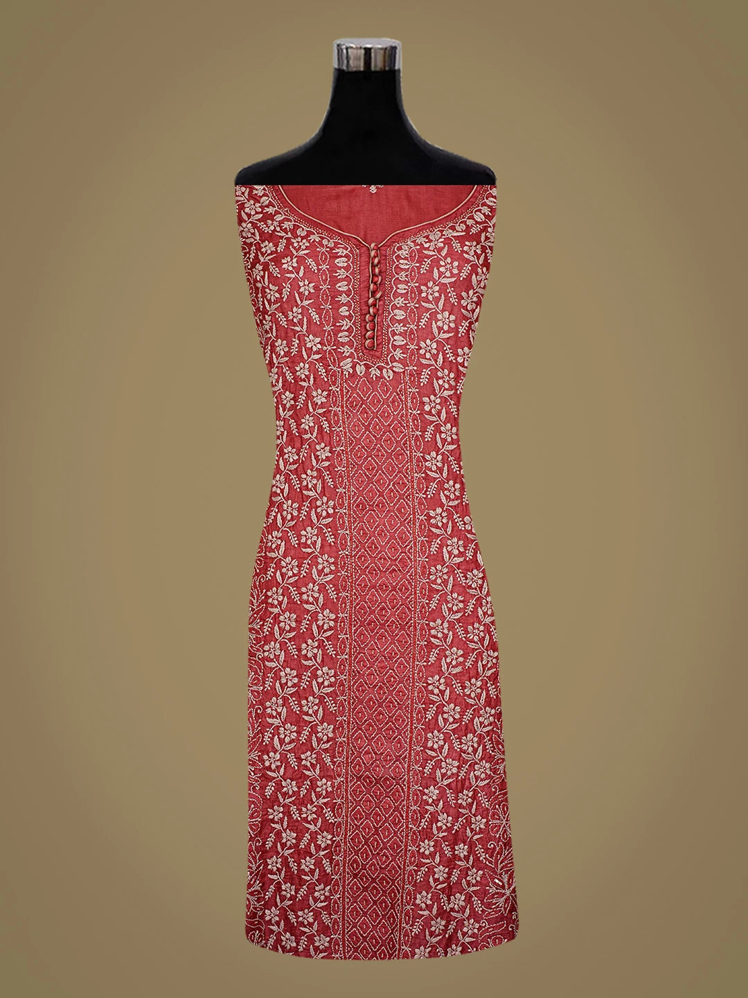 Ada Hand Embroidered Maroon Silk Lucknowi Chikankari Unstitched Suit Piece With Sequinned Work 01A718771
