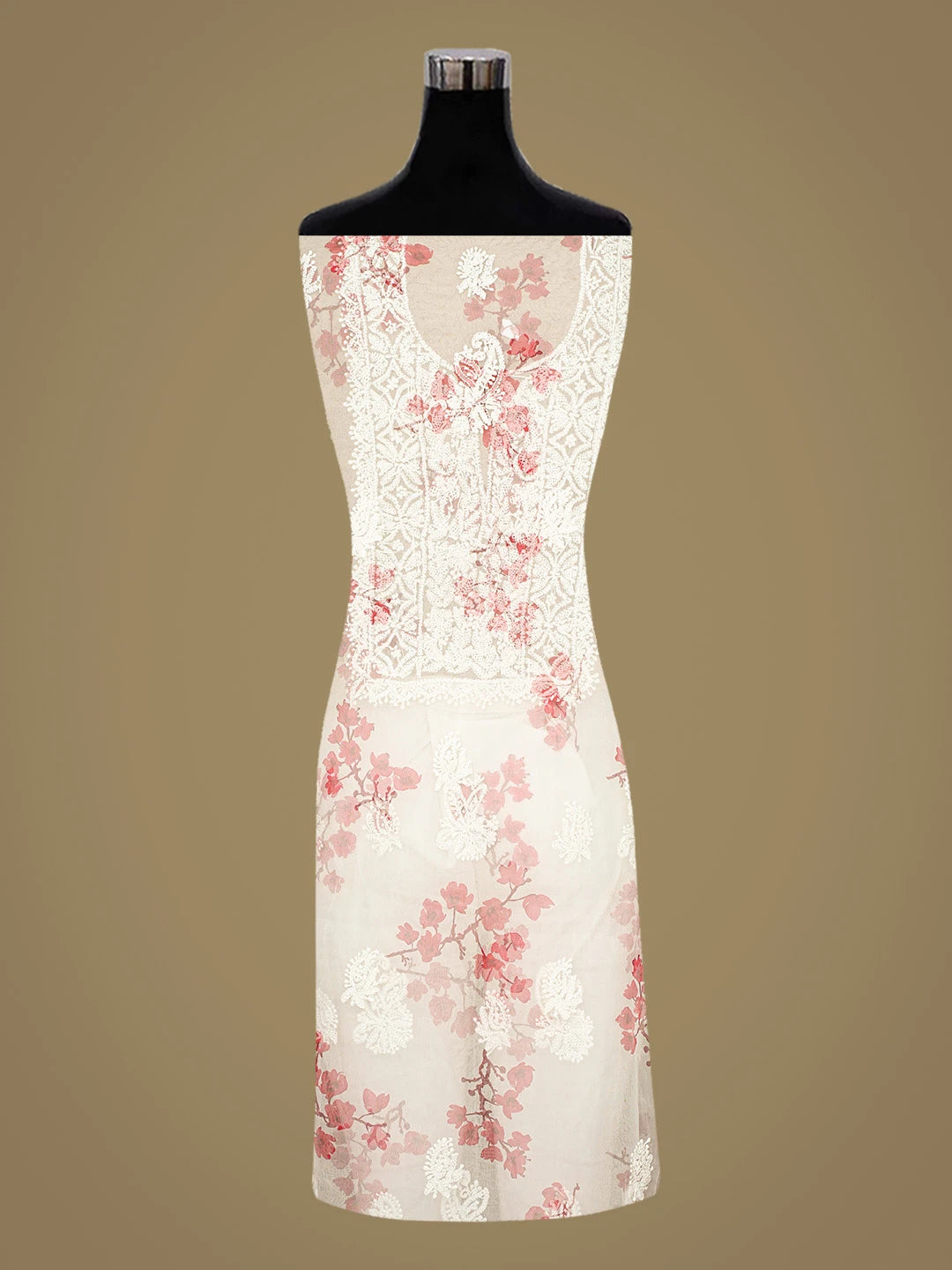 Ada Hand Embroidered White Organza Floral Printed Lucknowi Chikankari Unstitched Kurta Dupatta Set 01A740594