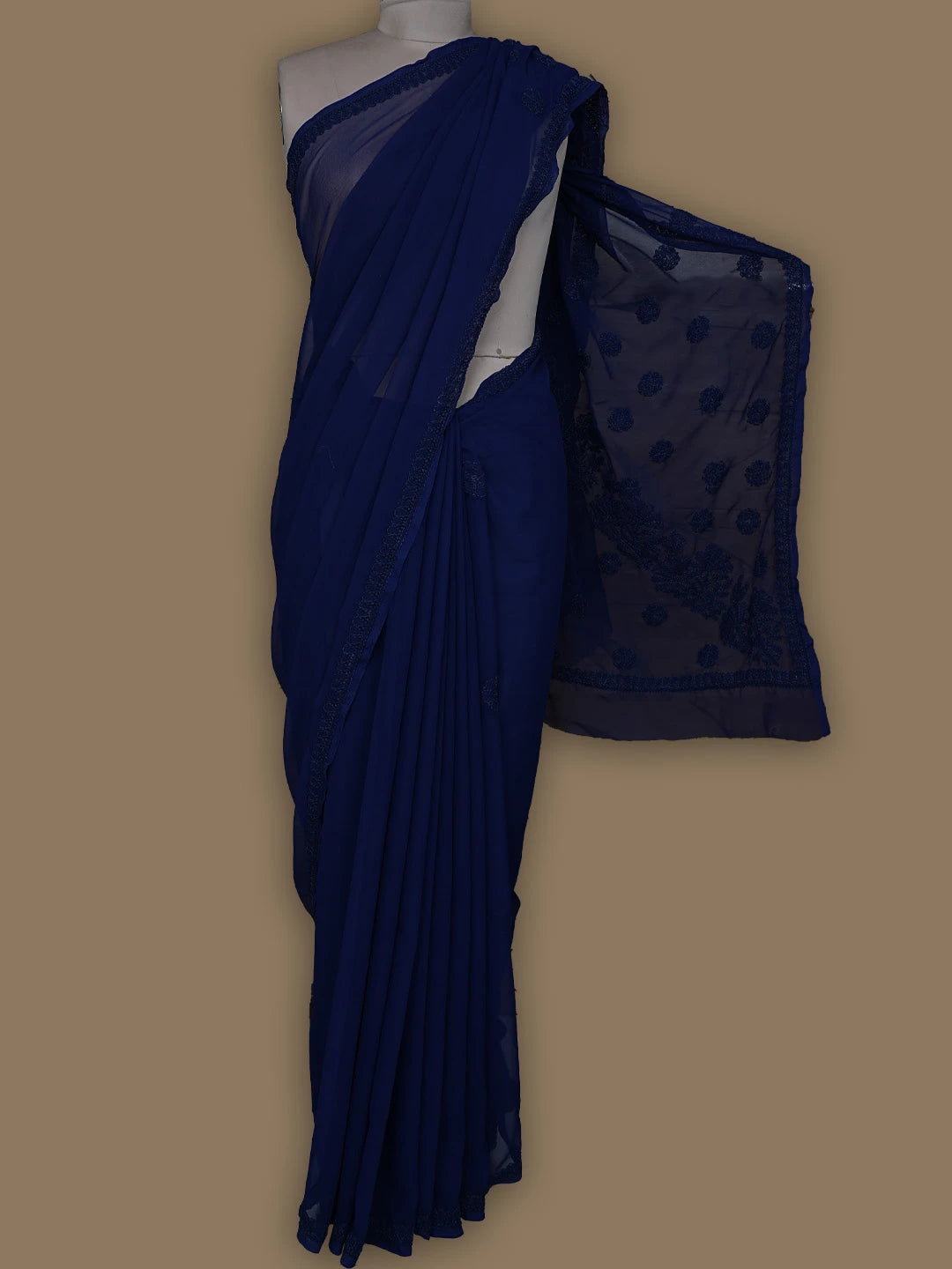 Ada Hand Embroidered Navy Blue Georgette Lucknowi Chikankari Saree and Blouse 01A778676