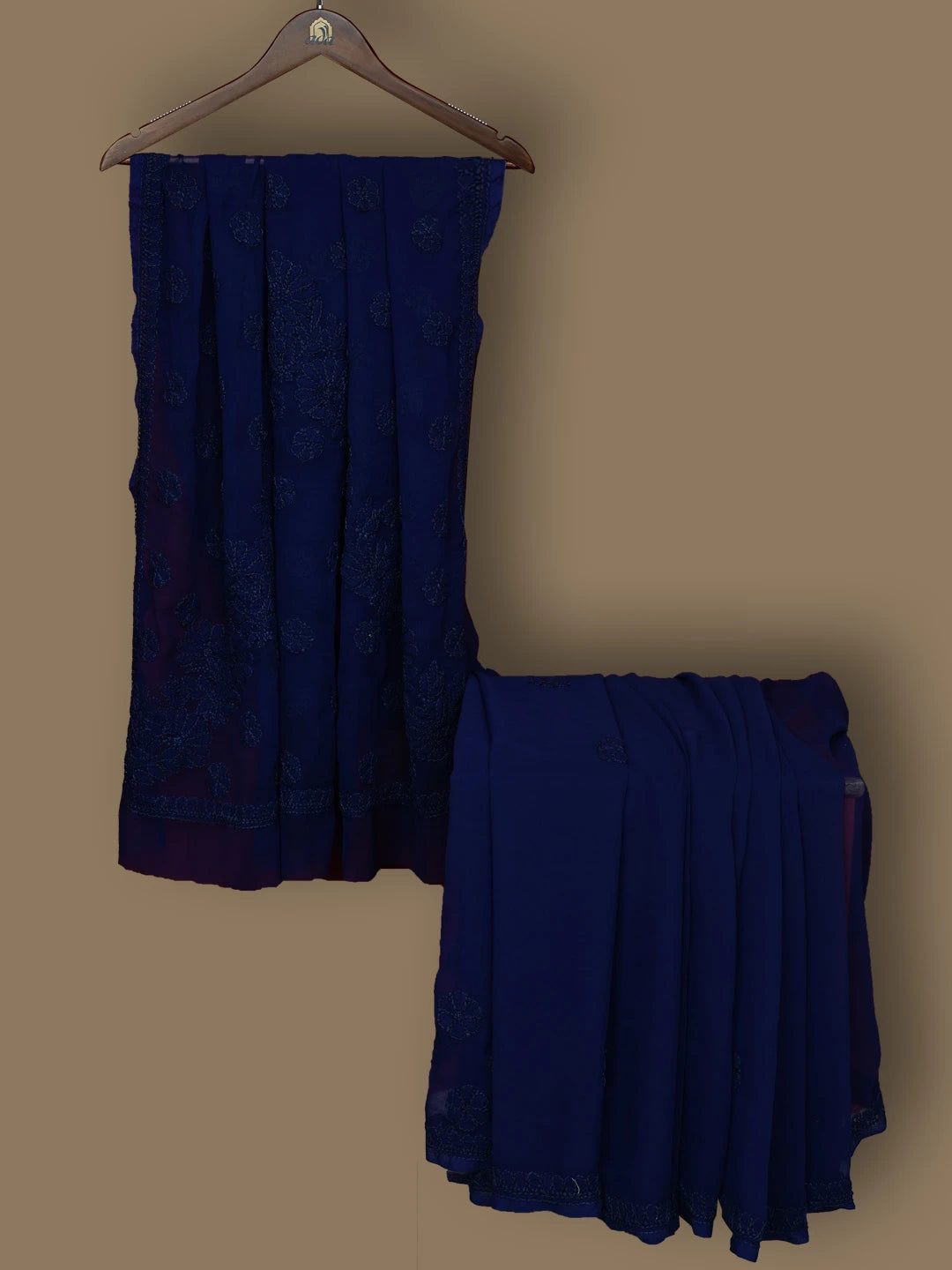 Ada Hand Embroidered Navy Blue Georgette Lucknowi Chikankari Saree and Blouse 01A778676