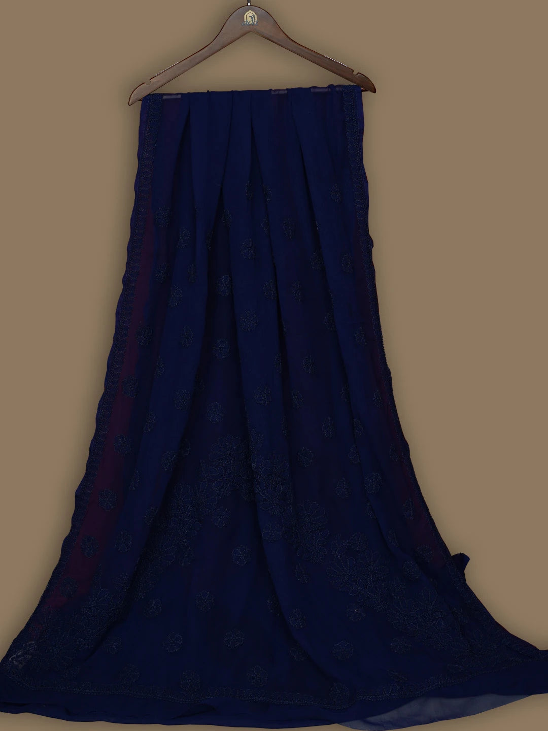 Ada Hand Embroidered Navy Blue Georgette Lucknowi Chikankari Saree and Blouse 01A778676