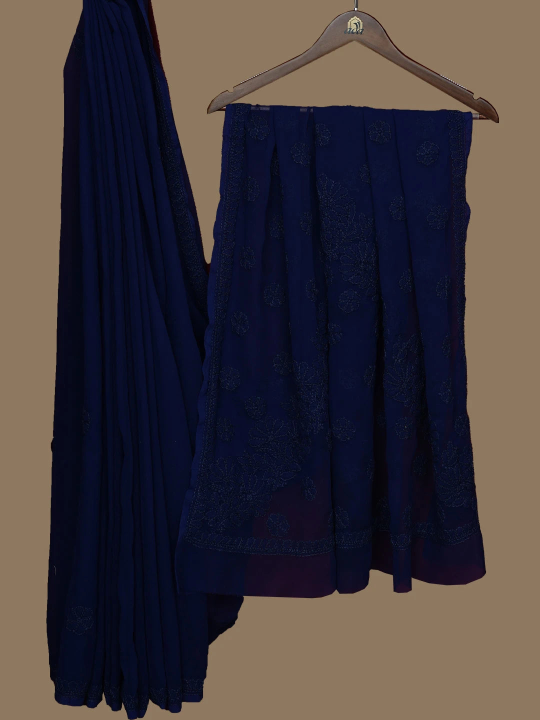 Ada Hand Embroidered Navy Blue Georgette Lucknowi Chikankari Saree and Blouse 01A778676