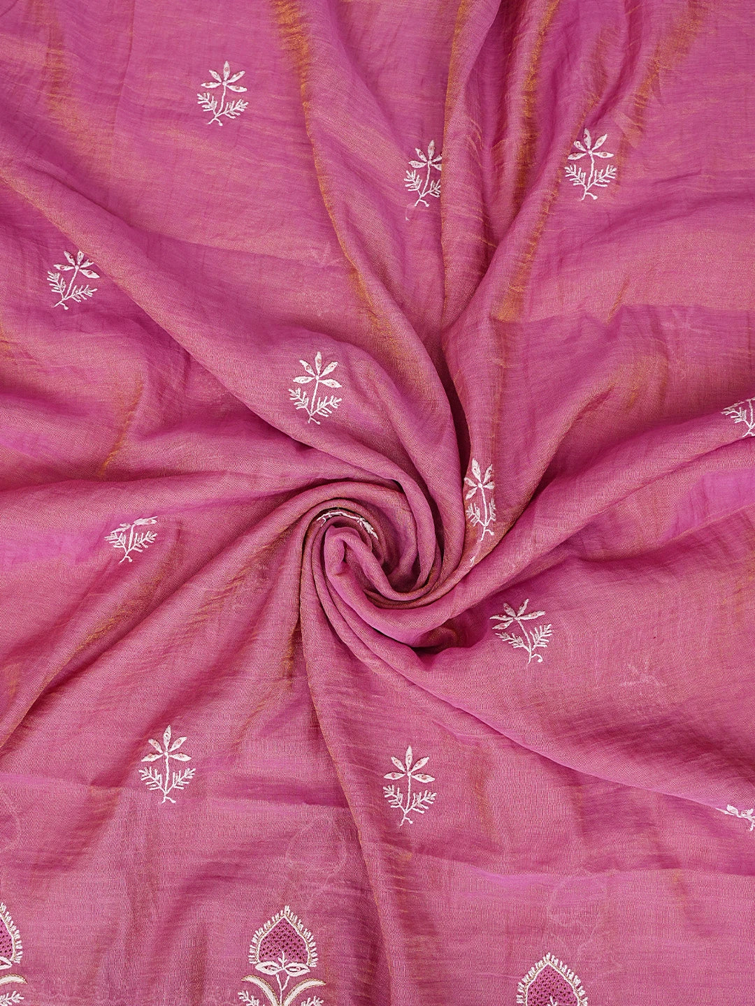 Ada Hand Embroidered Onion Pink Tissue Lucknowi Chikankari Unstitched Kurta Dupatta Set With Cutdana Work 01A718631