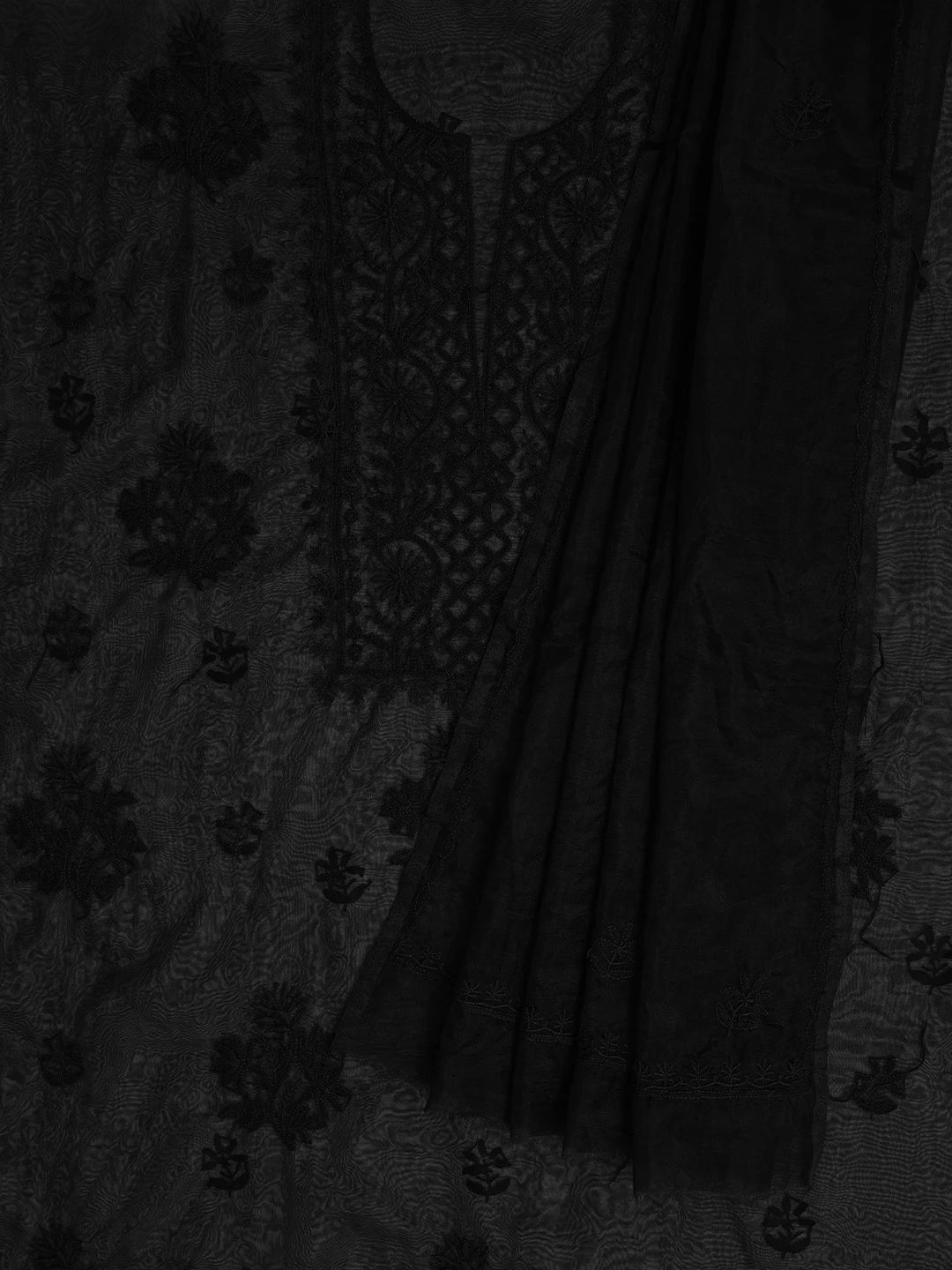 Ada Hand Embroidered Black Organza Lucknowi Chikankari Unstitched Kurta Dupatta Set 01A707852