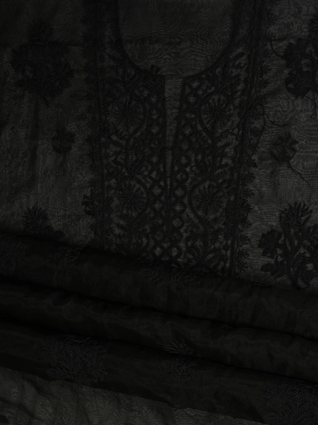 Ada Hand Embroidered Black Organza Lucknowi Chikankari Unstitched Kurta Dupatta Set 01A707852