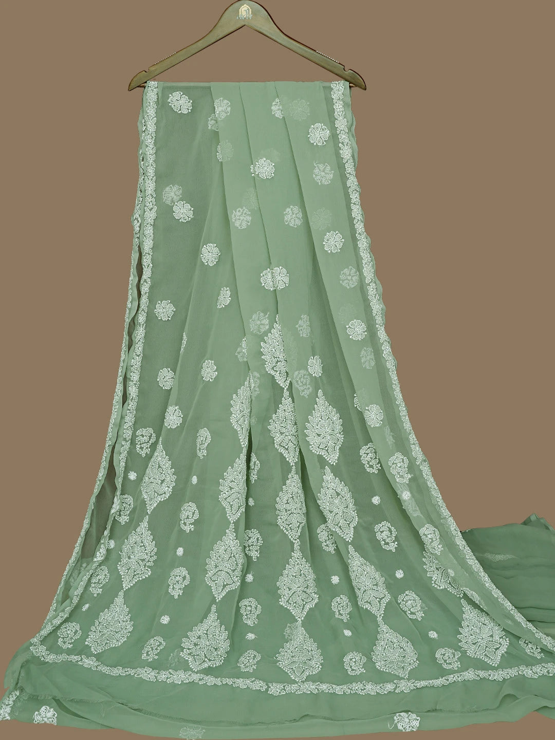 Ada Hand Embroidered Artichoke Green Georgette Lucknowi Chikankari Saree with Blouse 01A823324