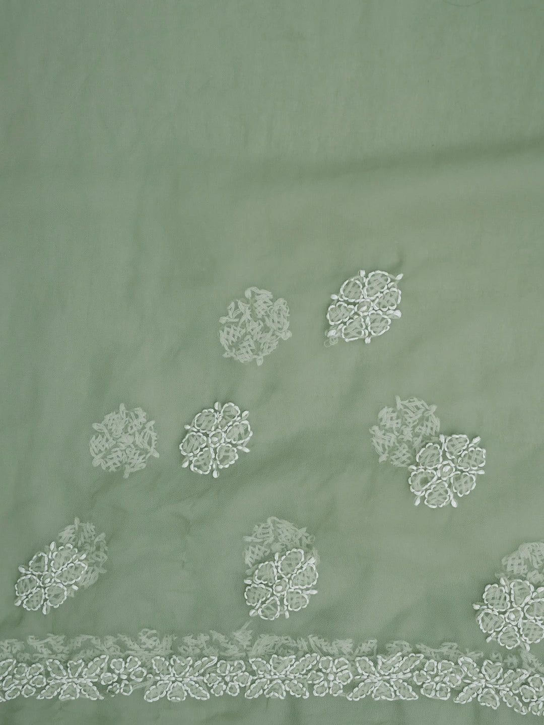 Ada Hand Embroidered Artichoke Green Georgette Lucknowi Chikankari Saree with Blouse 01A823324