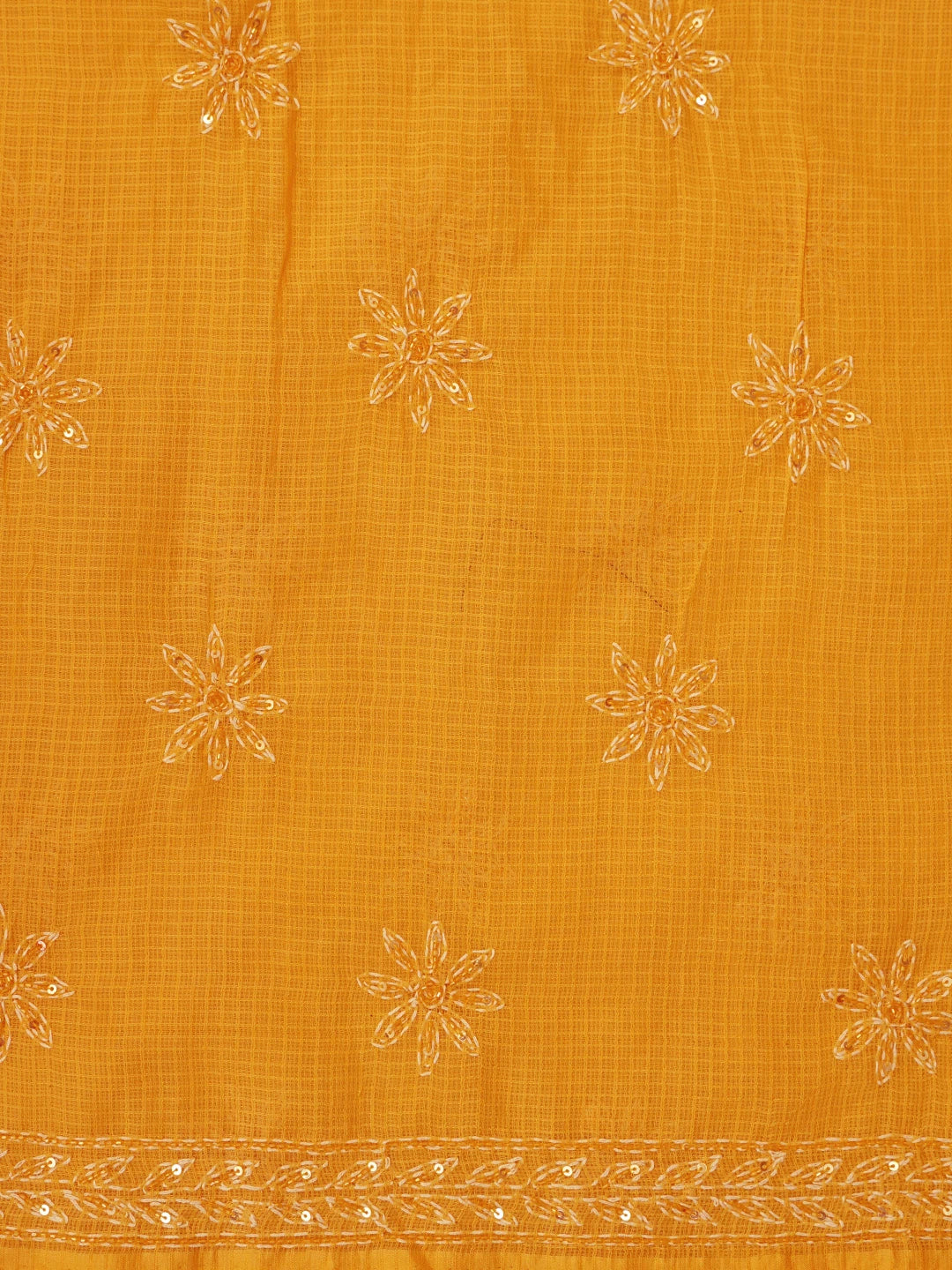 Ada Hand Embroidered Yellow Kota Lucknowi Chikankari Unstitched Kurta Dupatta Set With Cutdana Work 01A590826