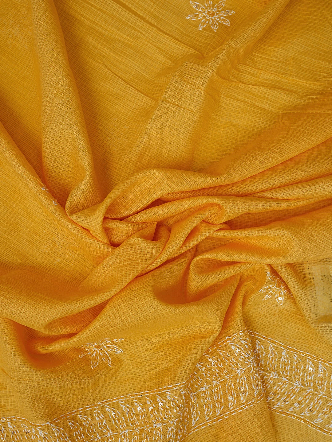 Ada Hand Embroidered Yellow Kota Lucknowi Chikankari Unstitched Kurta Dupatta Set With Cutdana Work 01A590826