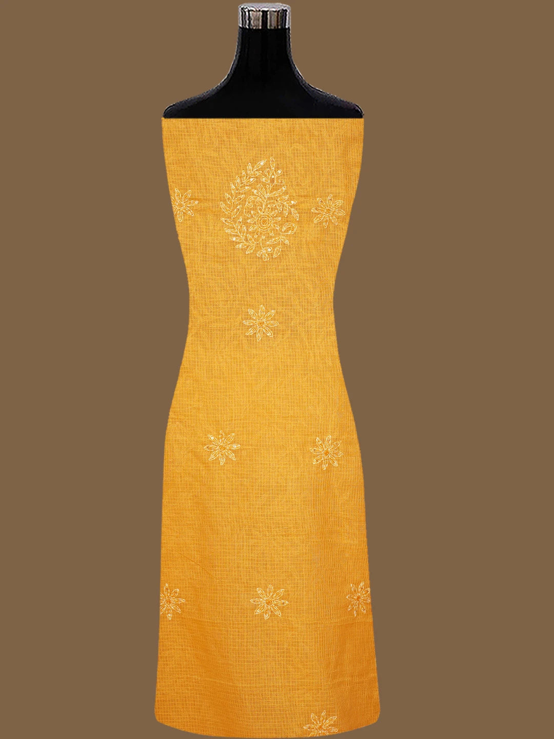 Ada Hand Embroidered Yellow Kota Lucknowi Chikankari Unstitched Kurta Dupatta Set With Cutdana Work 01A590826