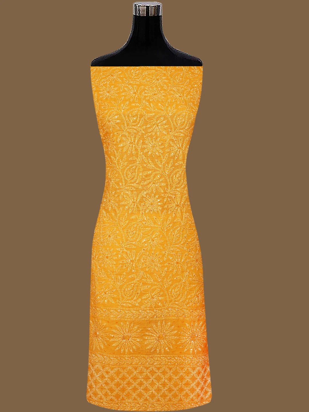 Ada Hand Embroidered Yellow Kota Lucknowi Chikankari Unstitched Kurta Dupatta Set With Cutdana Work 01A590826
