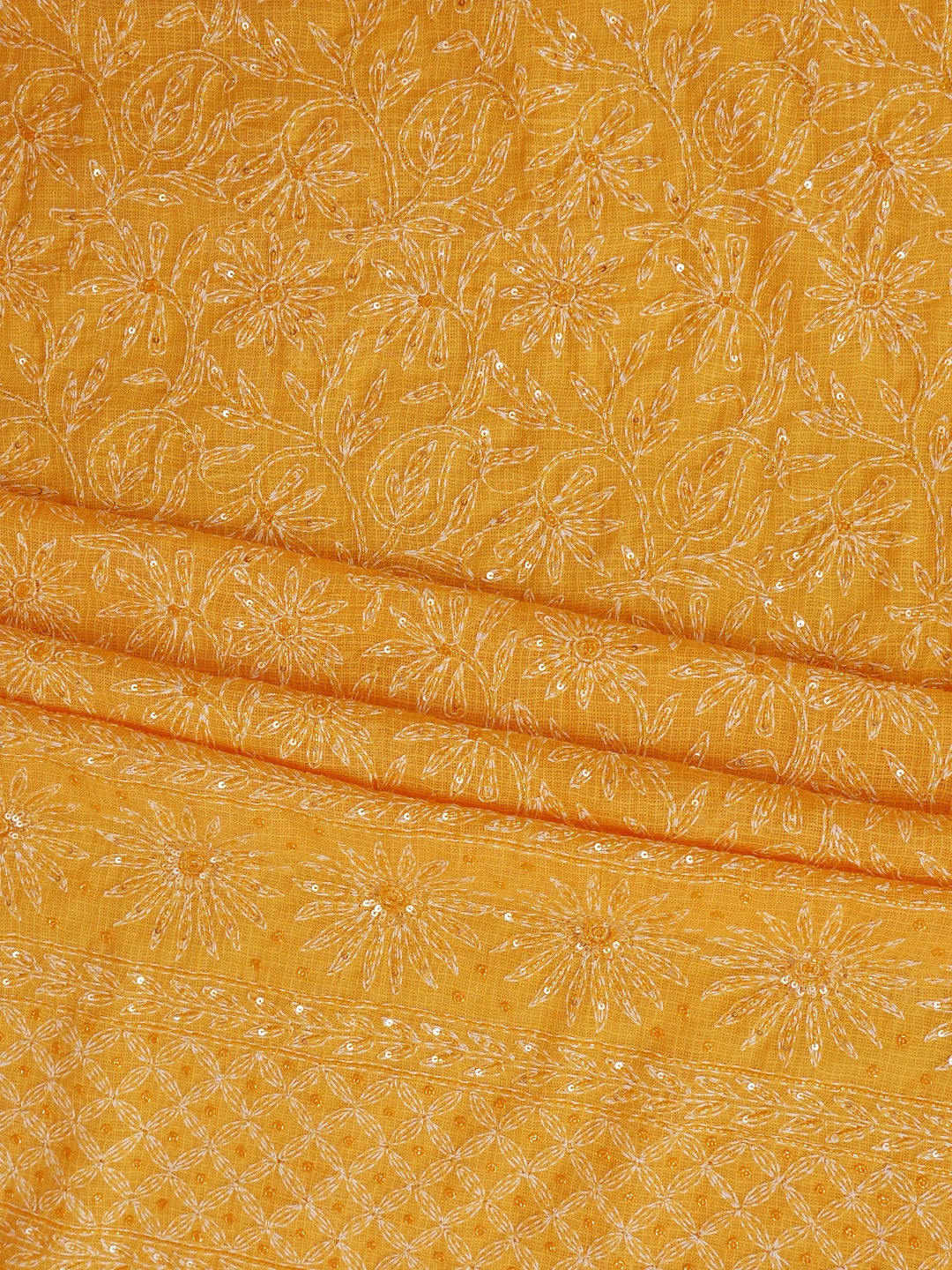 Ada Hand Embroidered Yellow Kota Lucknowi Chikankari Unstitched Kurta Dupatta Set With Cutdana Work 01A590826