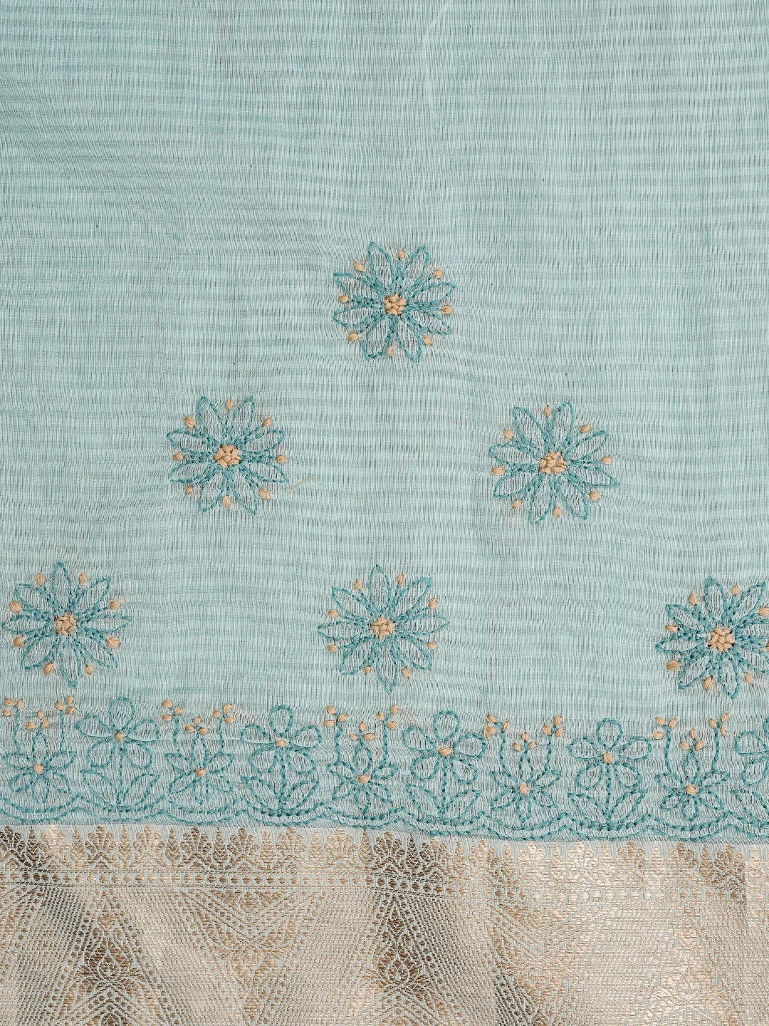 Ada Hand Embroidered Tiffany Blue Chanderi Lucknowi Chikankari Saree With Blouse 01A820466