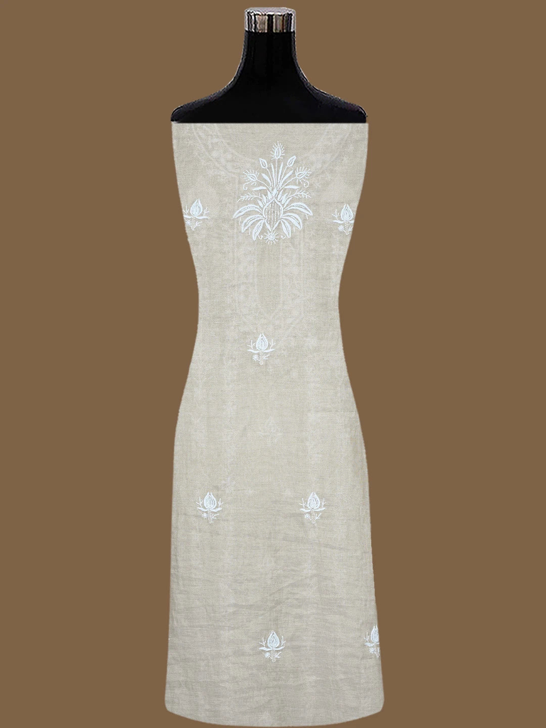 Ada Hand Embroidered Fawn Tissue Lucknowi Chikankari Unstitched Kurta Dupatta Set With Pearl Work 01A737001