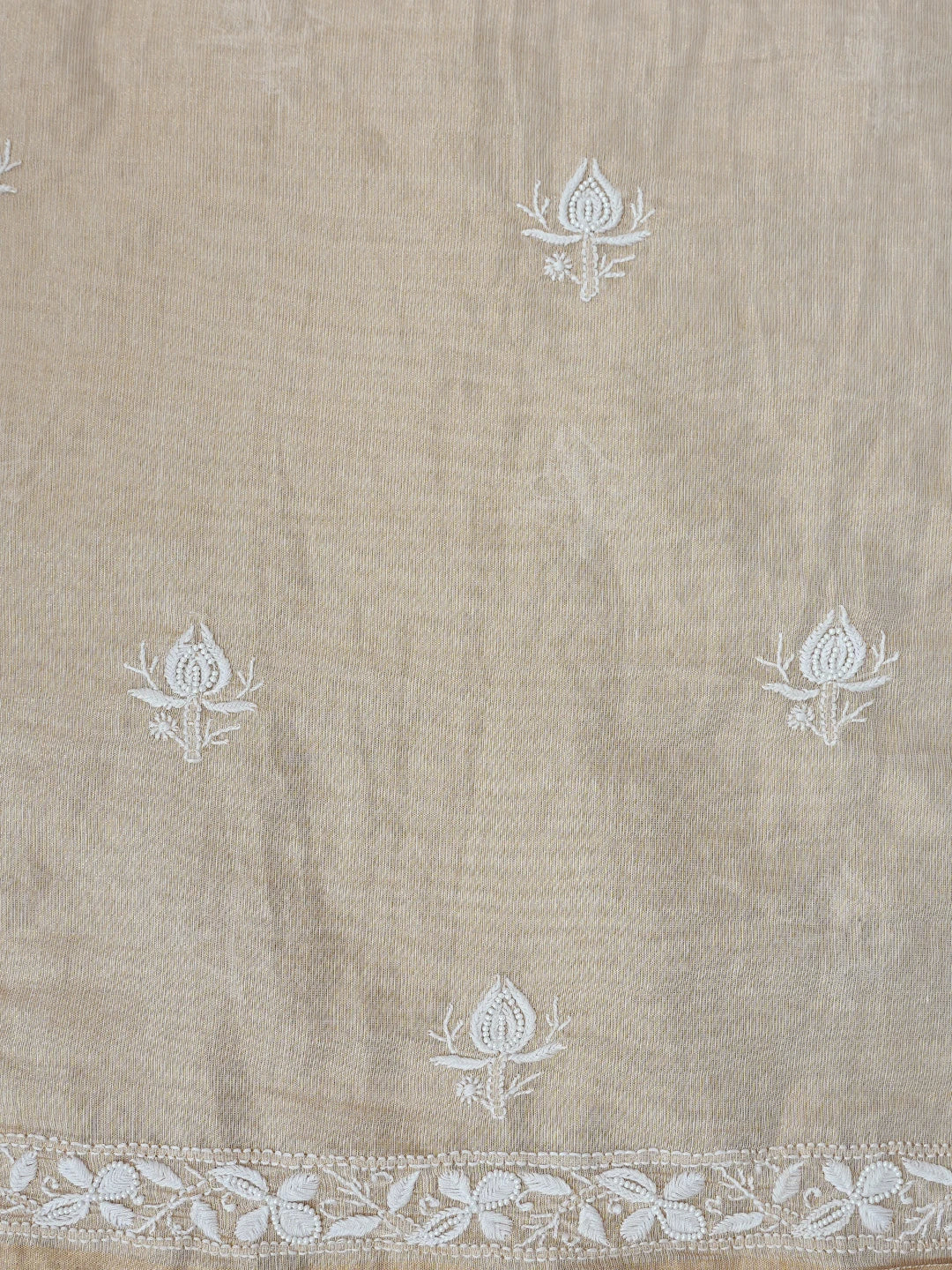 Ada Hand Embroidered Fawn Tissue Lucknowi Chikankari Unstitched Kurta Dupatta Set With Pearl Work 01A737001