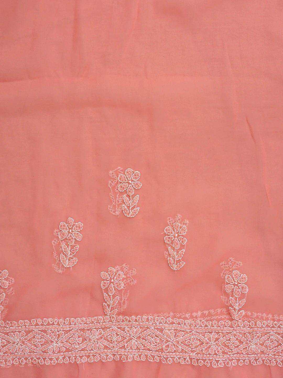 Ada Hand Embroidered Peach Georgette Lucknowi Chikankari Saree With Blouse 08A502187