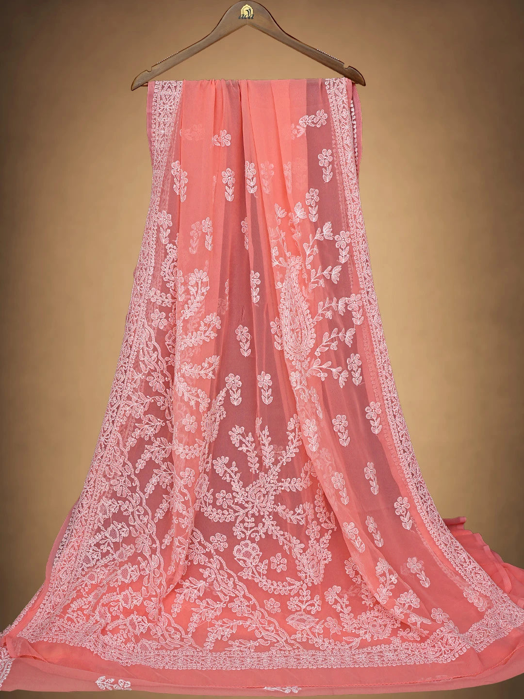 Ada Hand Embroidered Peach Georgette Lucknowi Chikankari Saree With Blouse 08A502187
