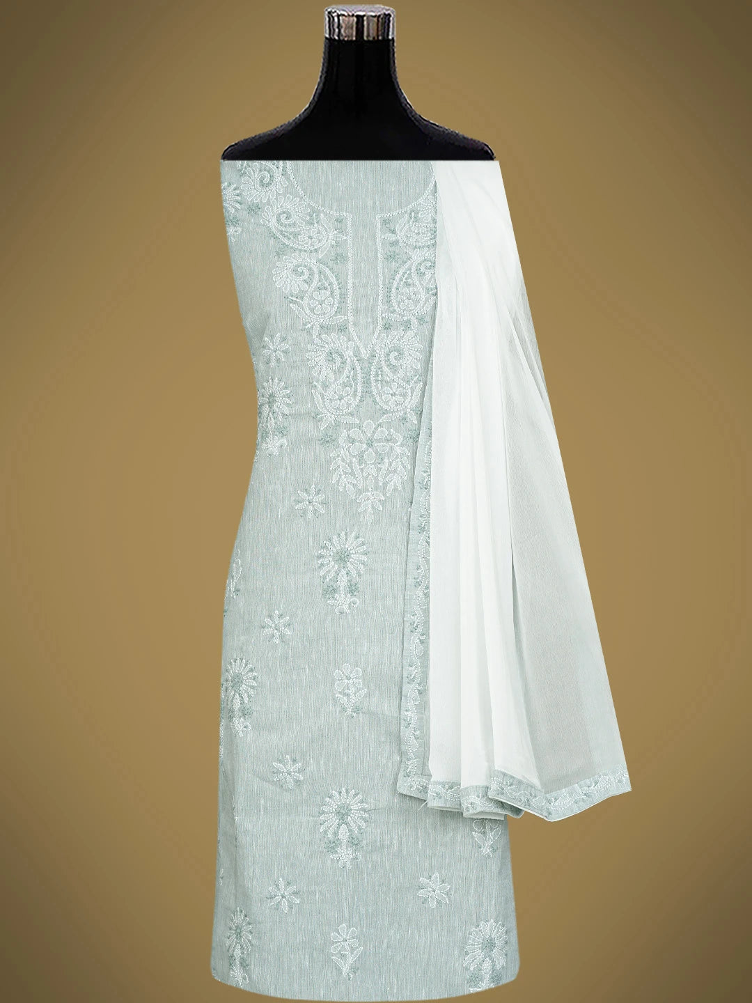 Ada Hand Embroidered Grey Linen Lucknowi Chikankari Unstitched Suit Piece 01A836602