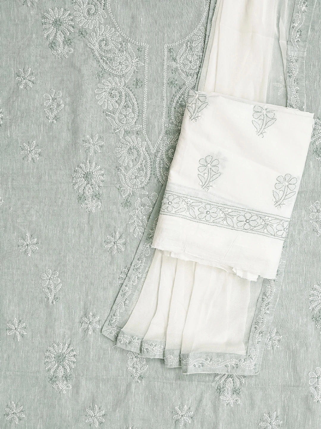 Ada Hand Embroidered Grey Linen Lucknowi Chikankari Unstitched Suit Piece 01A836602