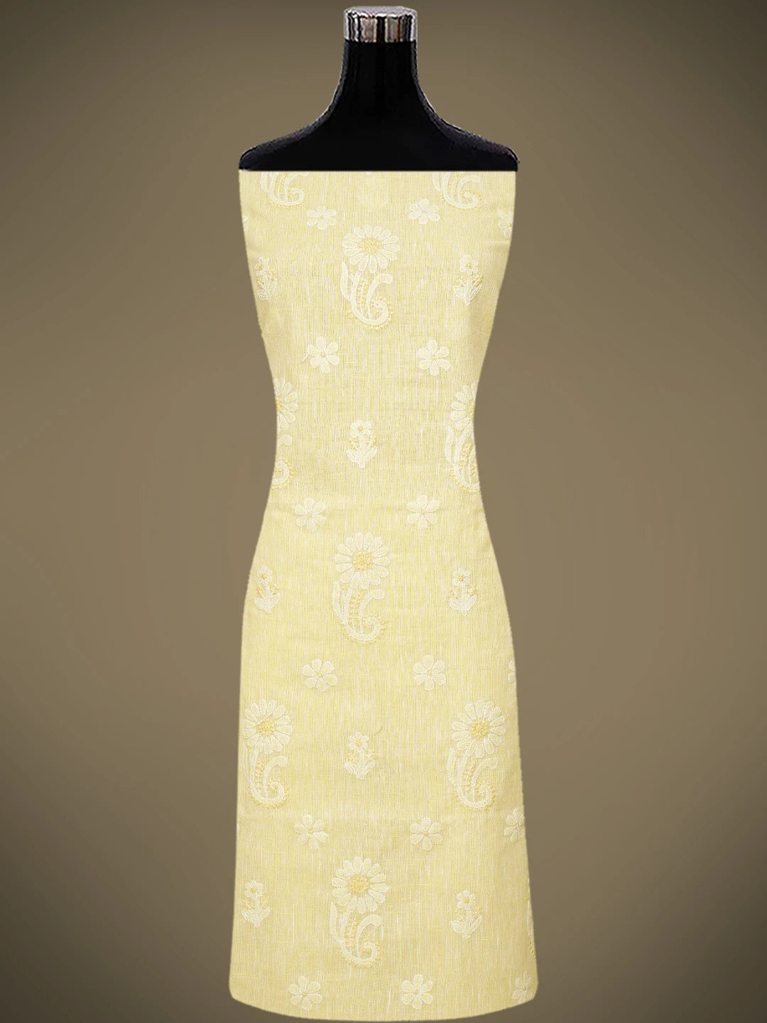 Ada Hand Embroidered Flax Yellow Linen Lucknowi Chikankari Unstitched Suit Piece 01A836603
