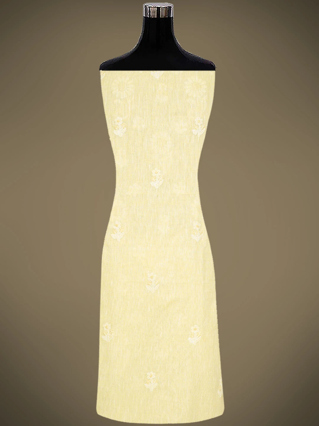 Ada Hand Embroidered Flax Yellow Linen Lucknowi Chikankari Unstitched Suit Piece 01A836603