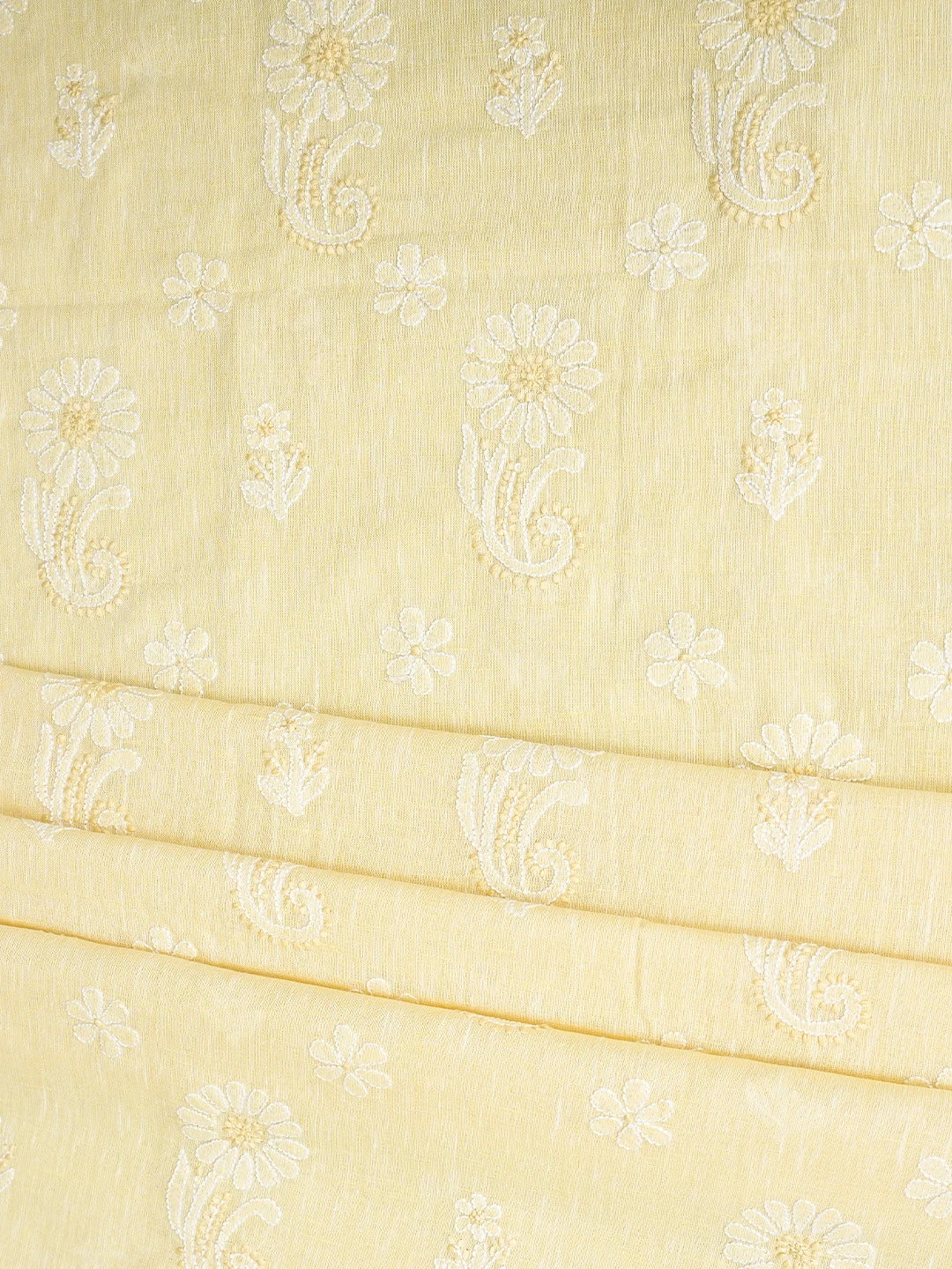 Ada Hand Embroidered Flax Yellow Linen Lucknowi Chikankari Unstitched Suit Piece 01A836603