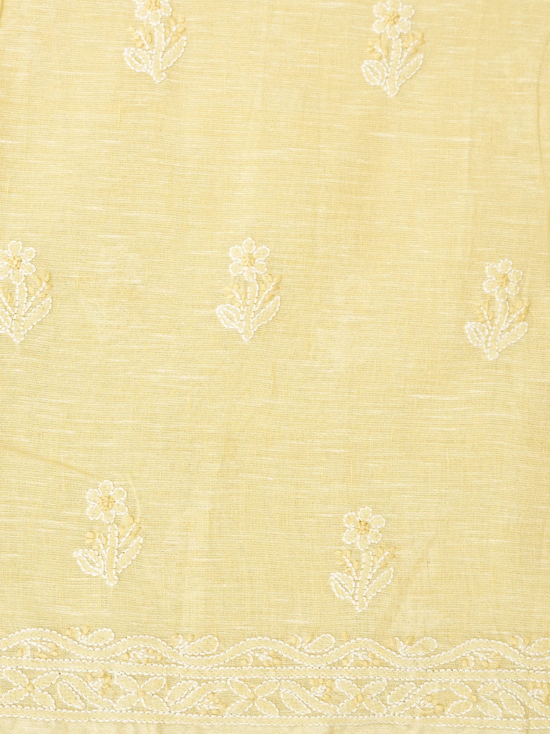 Ada Hand Embroidered Flax Yellow Linen Lucknowi Chikankari Unstitched Suit Piece 01A836603